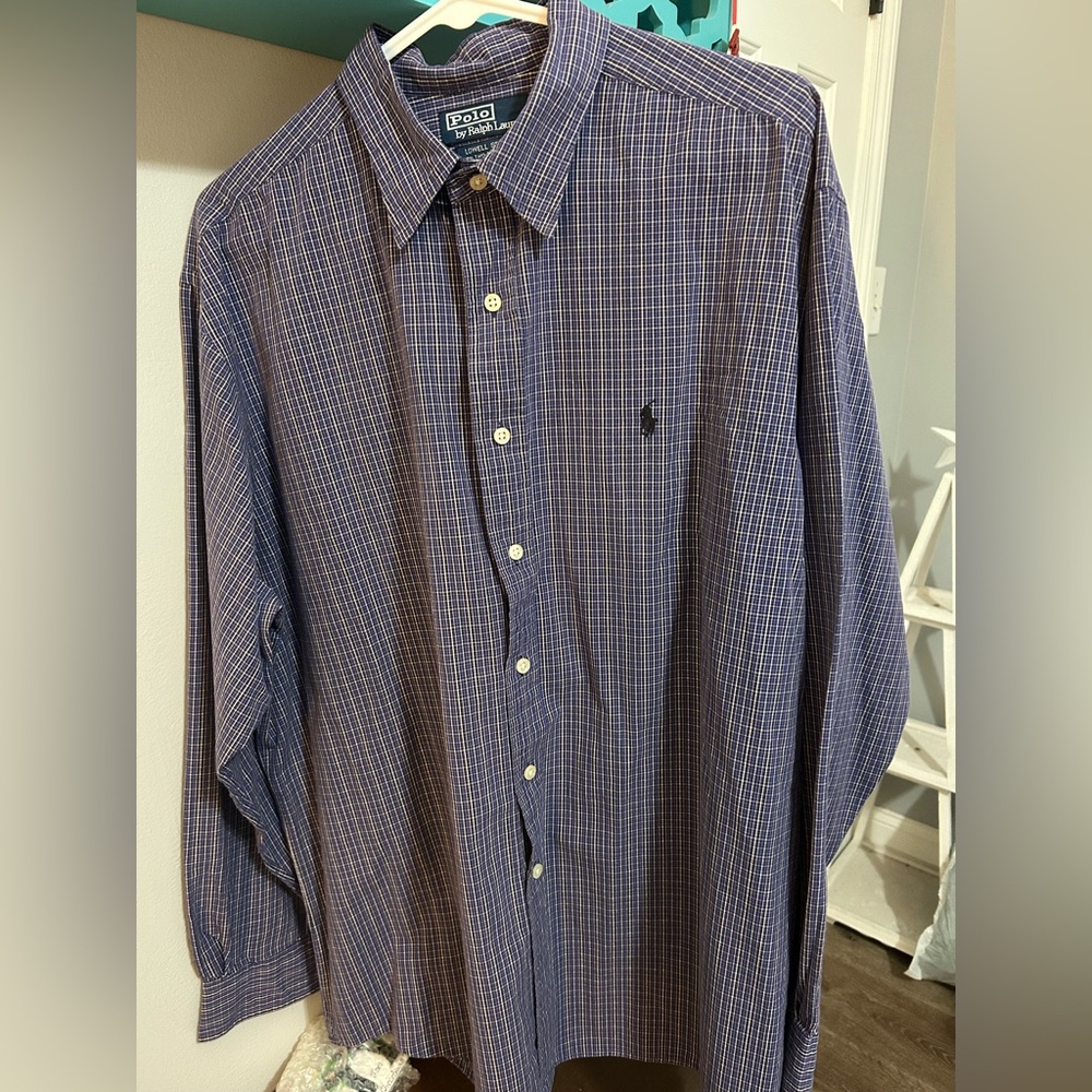 Ralph Lauren Men's Navy and White Plaid Shirt